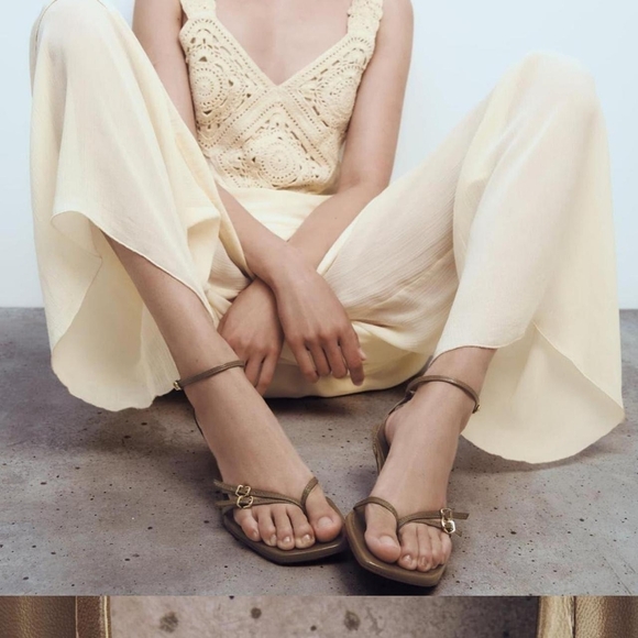 Zara Black Buckled Strappy Leather Square Toe Sandals - Picture 5 of 8